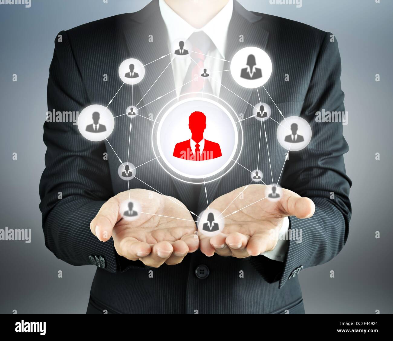Hands carrying businesspeople icon network - HR, HRM, MLM & teamwork concepts Stock Photo