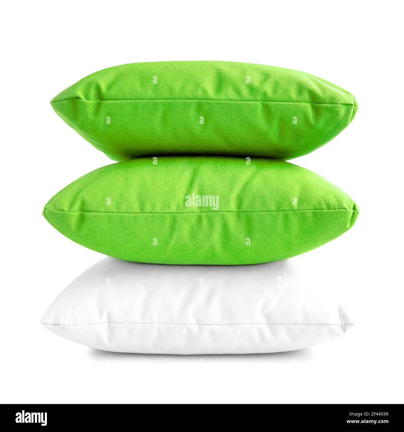 Stack of three cushions or pillows isolated on white background Stock Photo