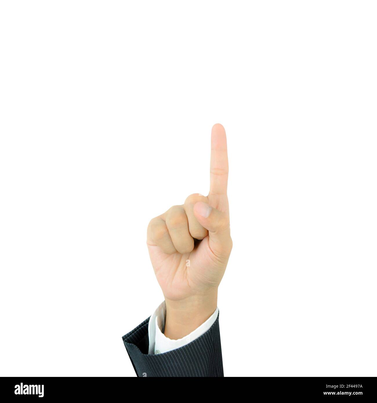 Hand pointing up with index finger - isolated on white background Stock Photo