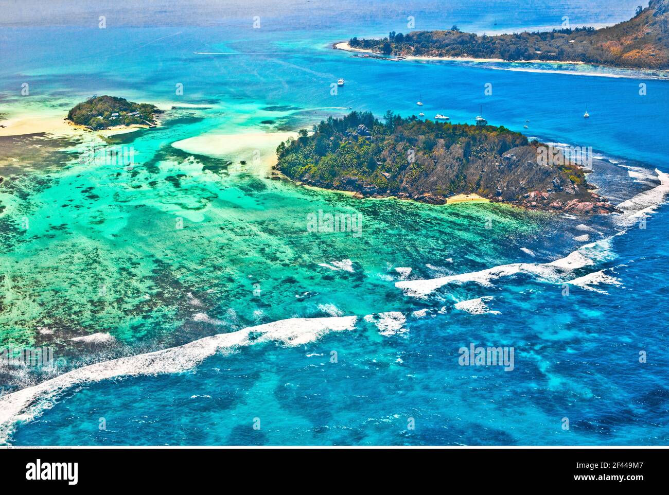 geography / travel, Seychelles, coral reefs, aerial photograph, Additional-Rights-Clearance-Info-Not-Available Stock Photo