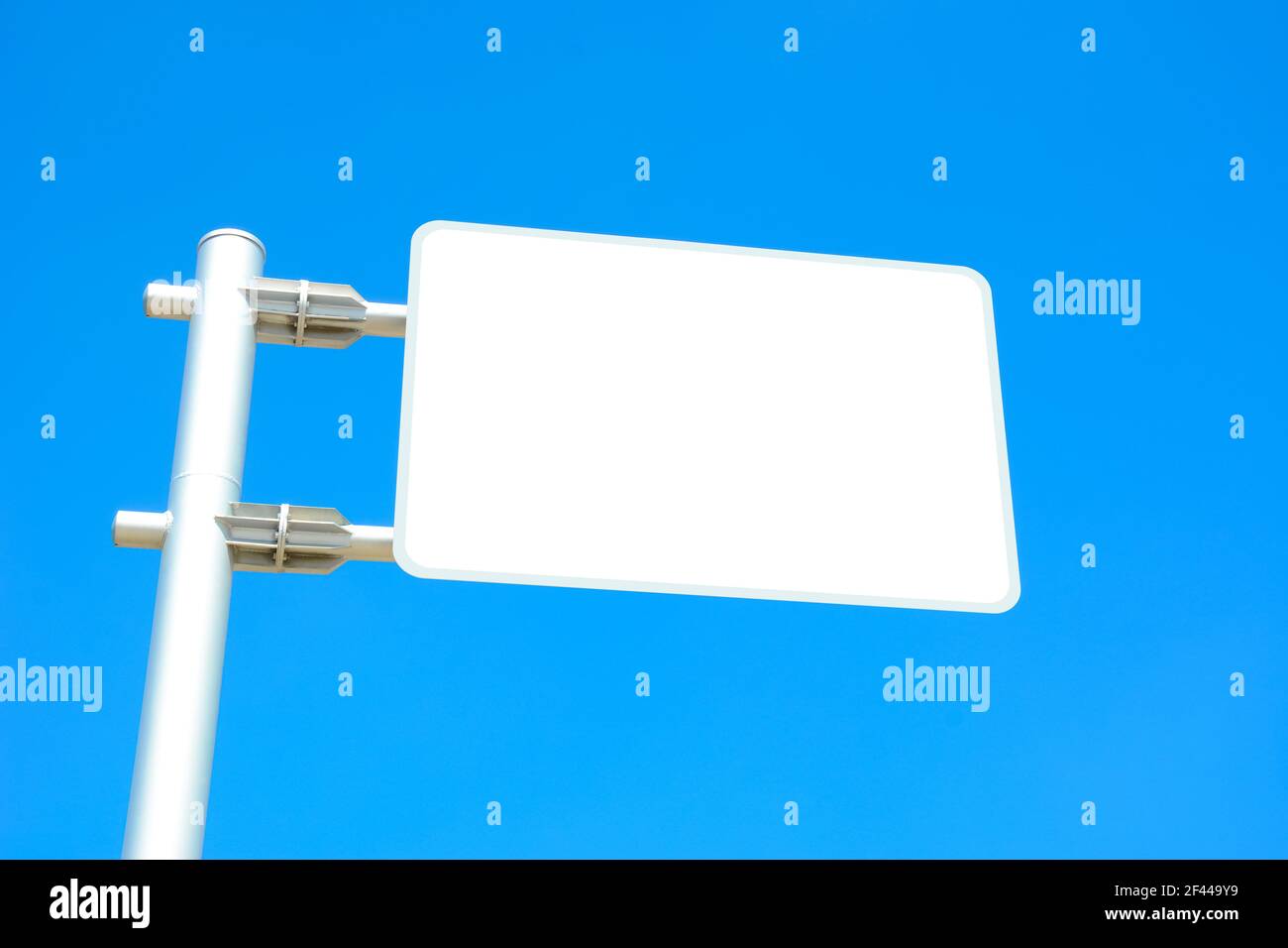 Blank road sign board on blue sky background - looking up view Stock ...