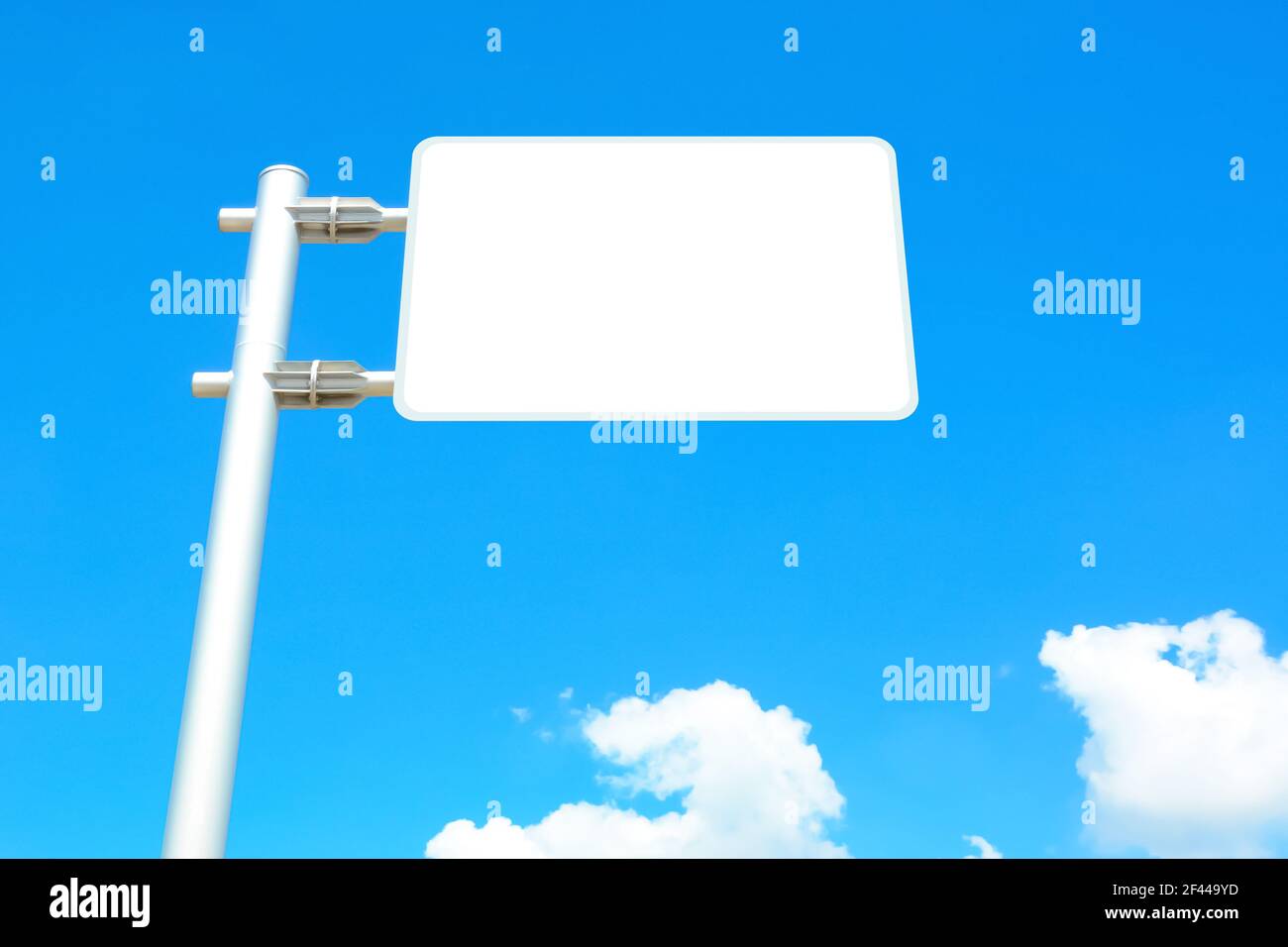 Blank road sign board on blue sky background - looking up view Stock ...