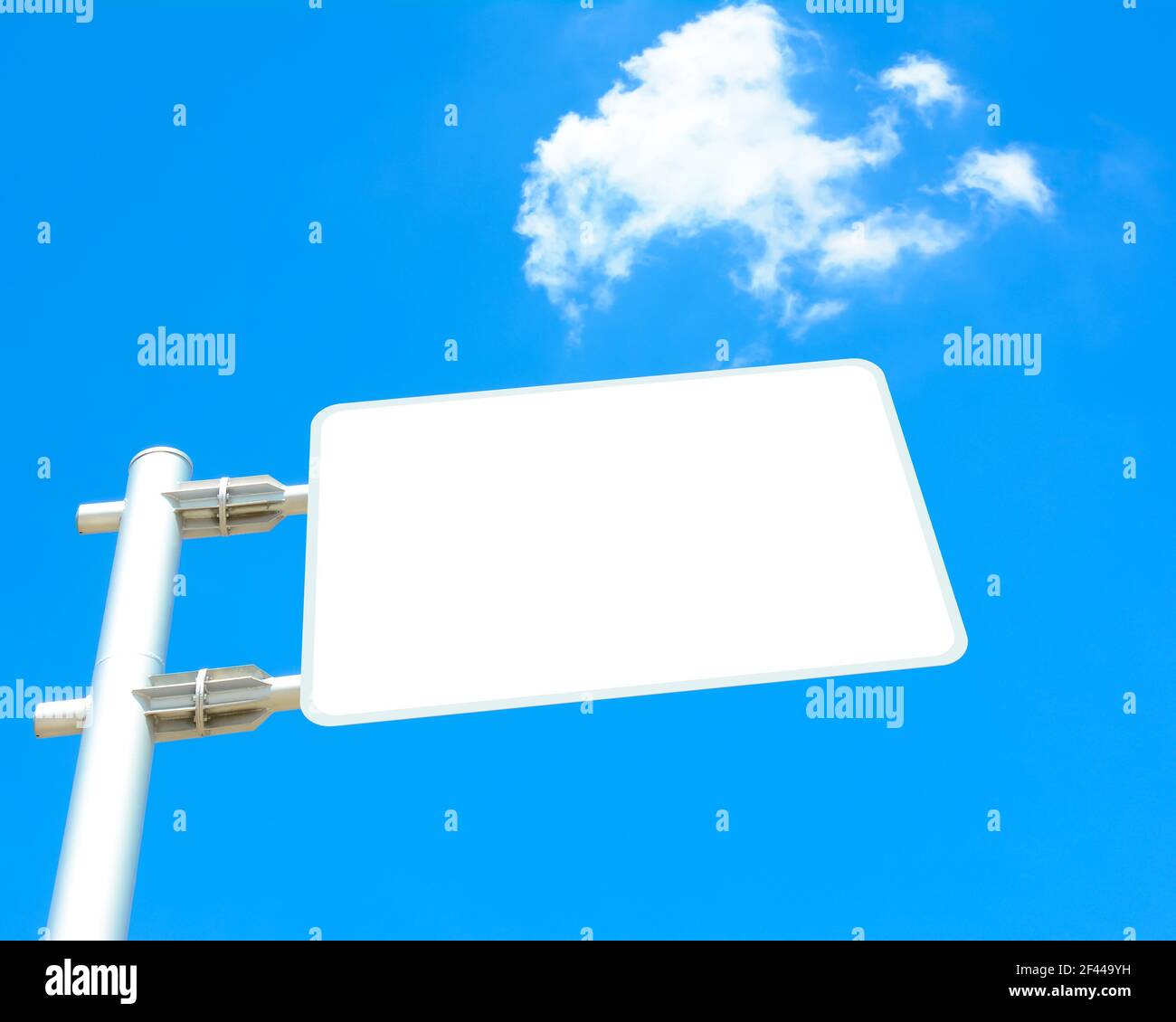 Blank road sign board on blue sky background - looking up view Stock ...