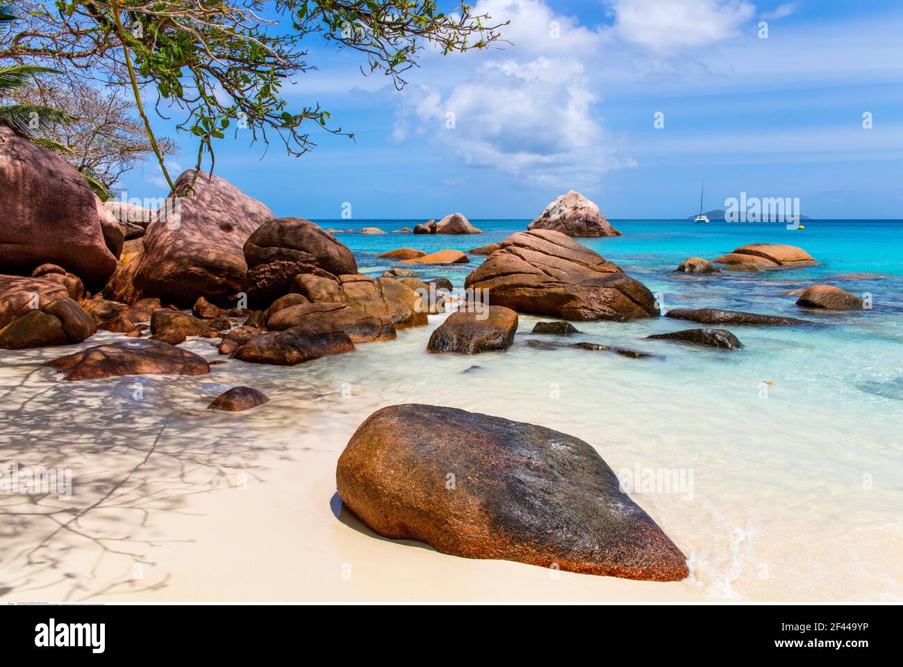 geography / travel, Seychelles, Praslin, Anse Lazio, beach with granite rocks, Additional-Rights-Clearance-Info-Not-Available Stock Photo