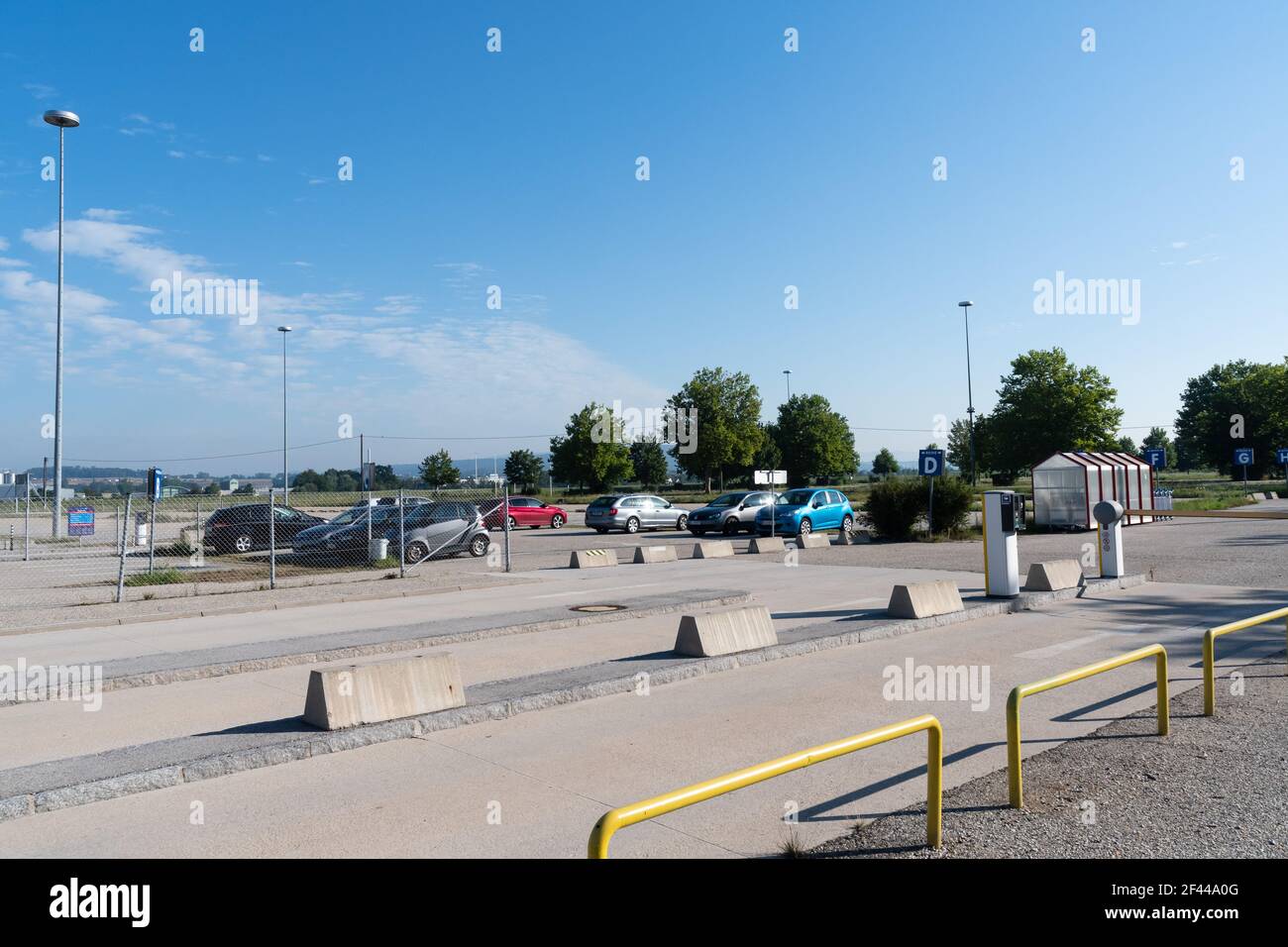 hoersching, austria, 20 aug 2020, almost empty car park at the airport ...