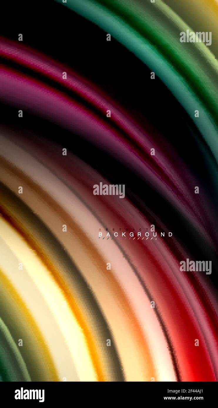 Abstract wave lines fluid rainbow style color stripes on black ...