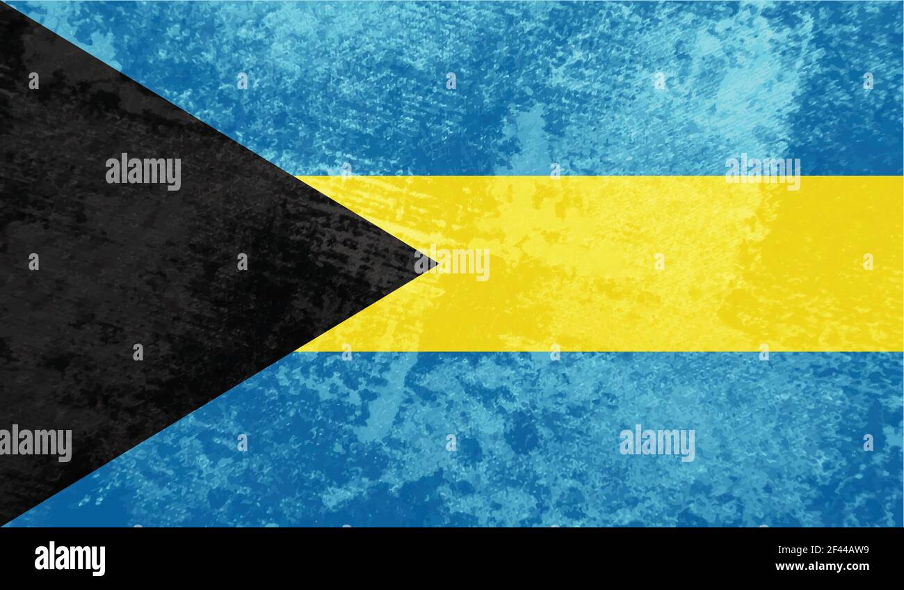 Bahamas flag with waving grunge texture. Vector background. Stock Vector