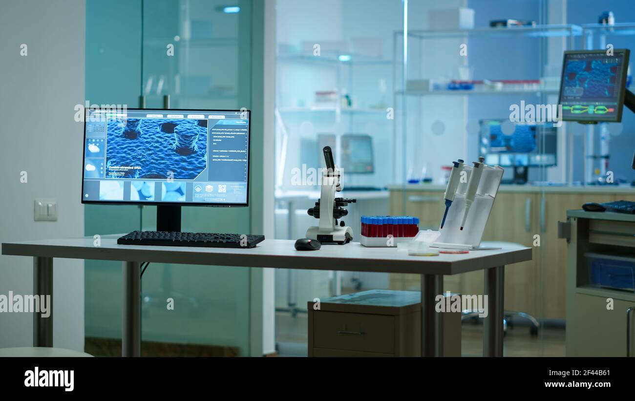 Modern empty biological applied science laboratory with technological ...