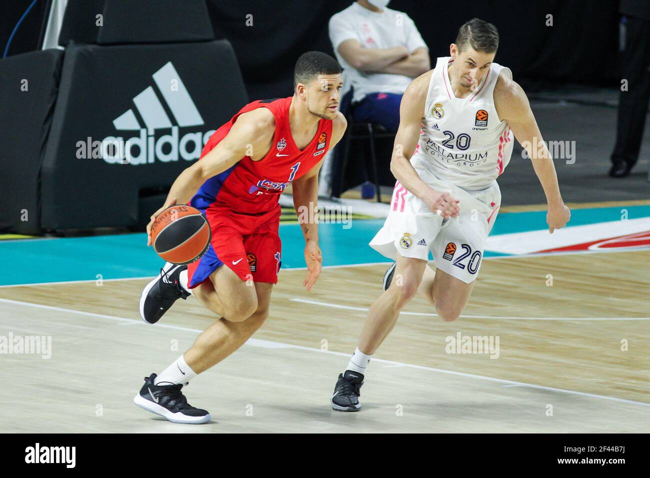 Iffe Lundberg of CSKA Moscow and Jaycee Carrol of Real Madrid during the Turkish Airlines EuroLeague basketball match between Real Madrid and CSKA Moscow on March 18, 2021 at Wizink Center stadium in Madrid, Spain - Photo Irina R Hipolito / Spain DPPI / DPPI / LiveMedia Stock Photo