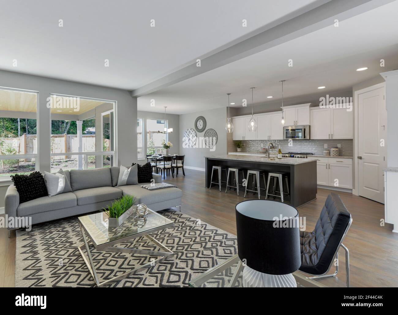 Modern residential living room and kitchen interior Stock Photo - Alamy