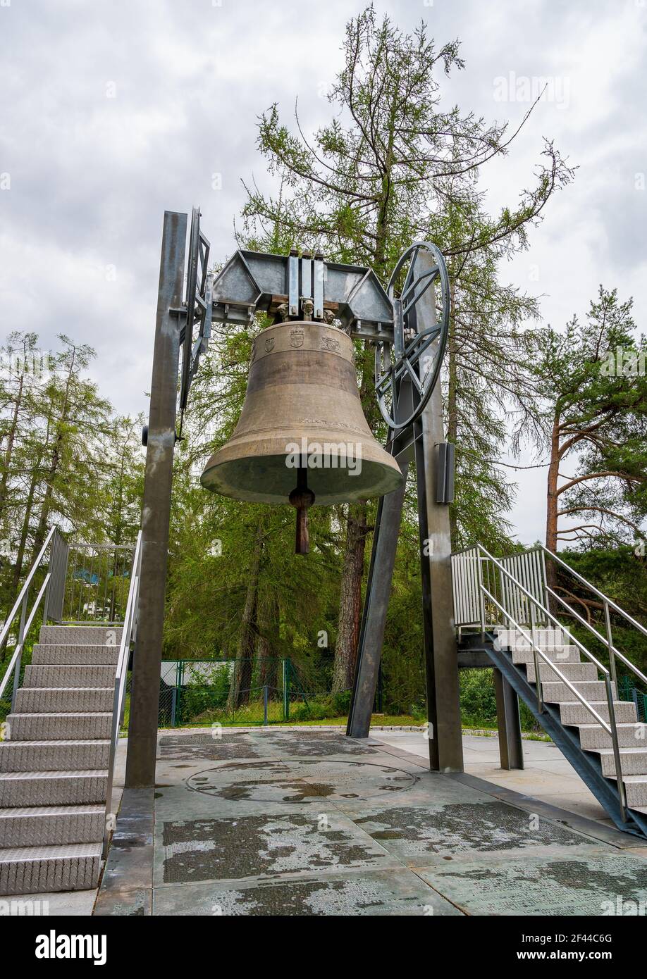 The peace bell in the alps in Telfs Austria Stock Photo