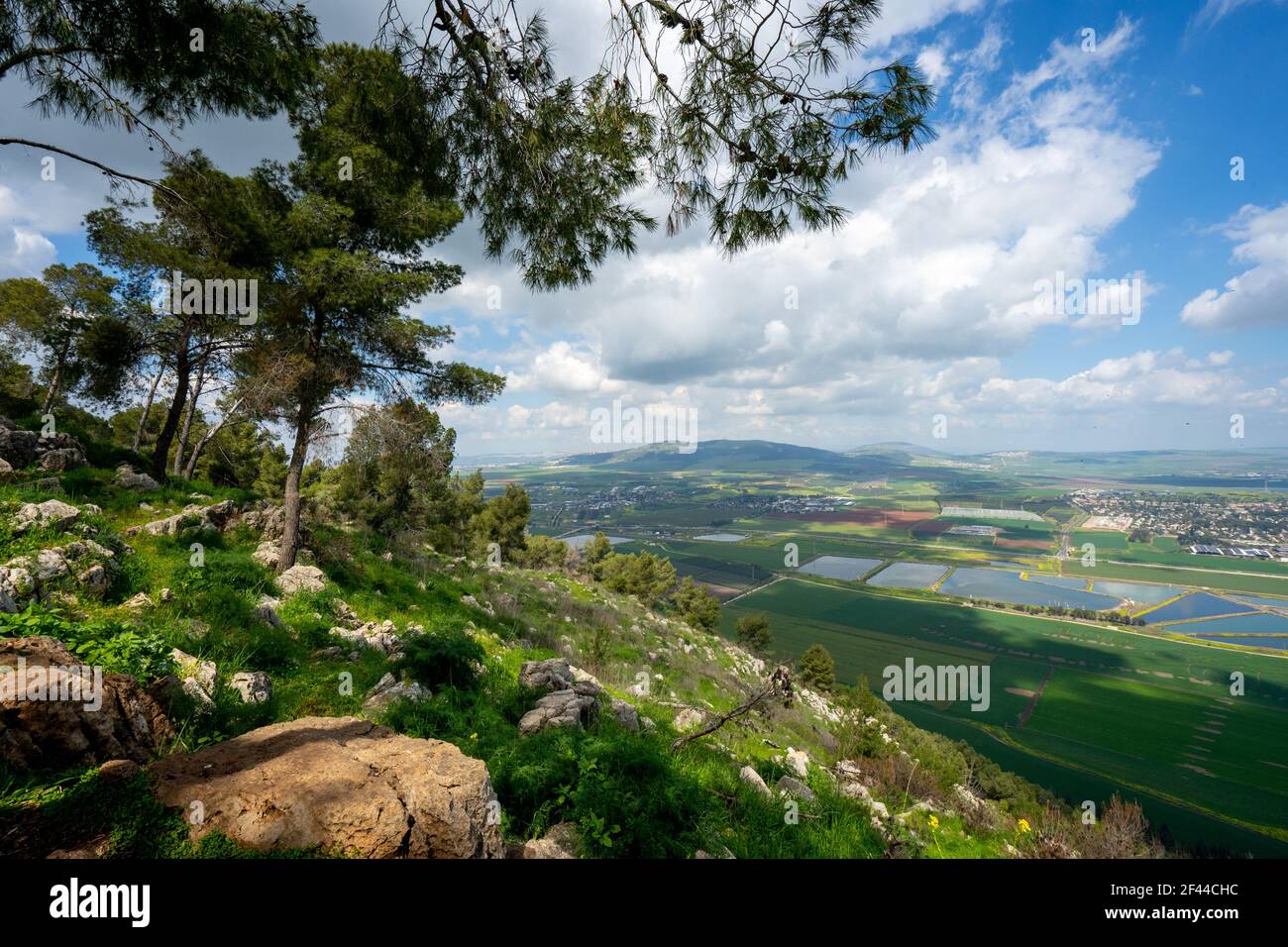 View of the Jezreel valley from Mount Gilboa observation point, Israel Stock Photo