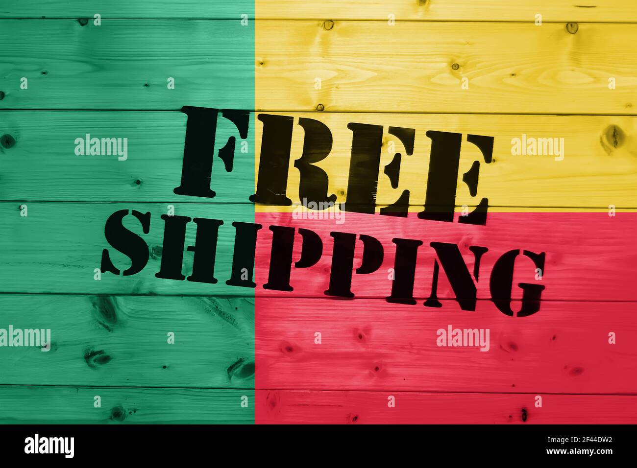 Benin flag, Free Shipping on wooden transport box with flag Logistics