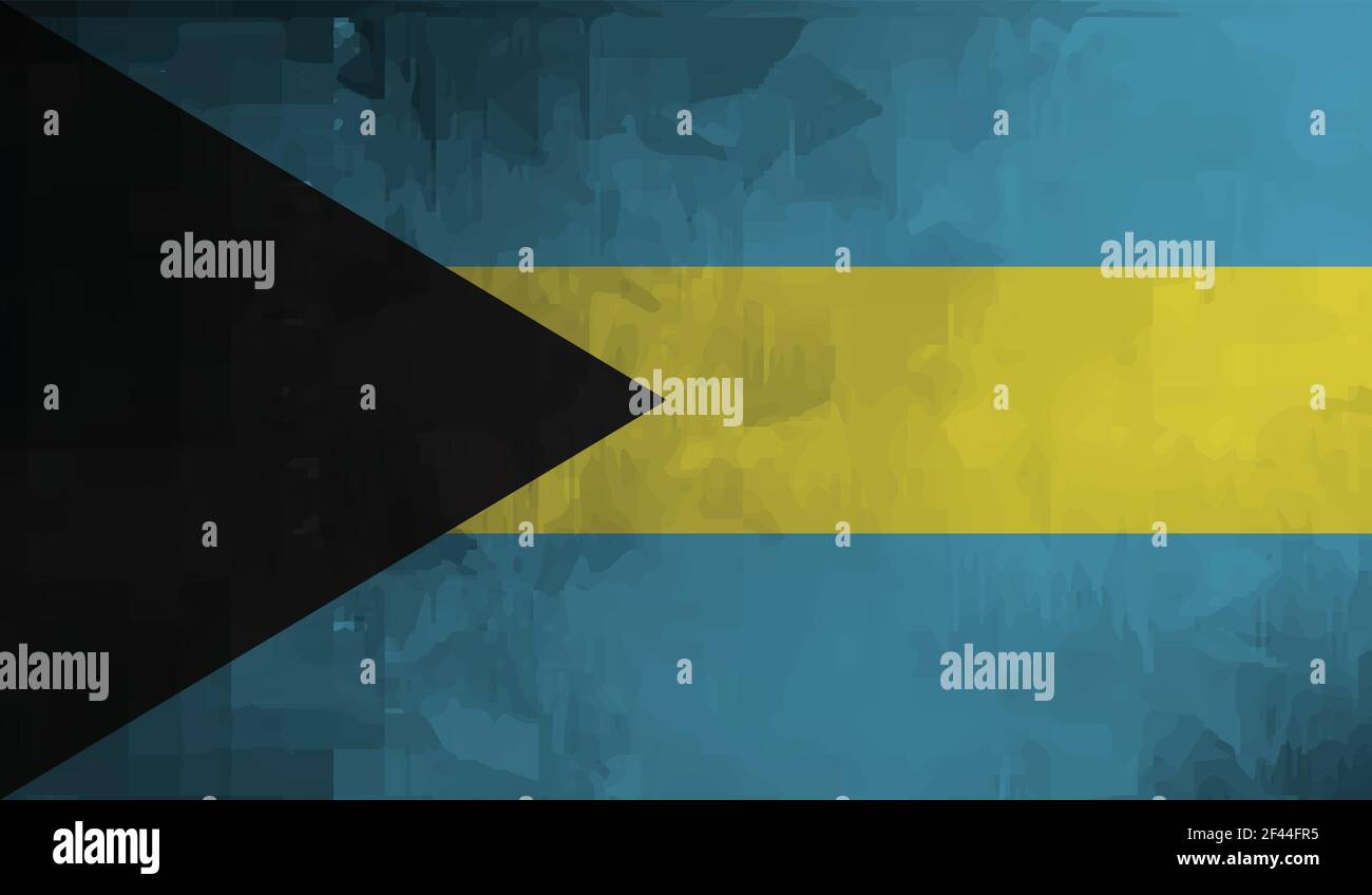 Bahamas flag with waving grunge texture. Vector background. Stock Vector