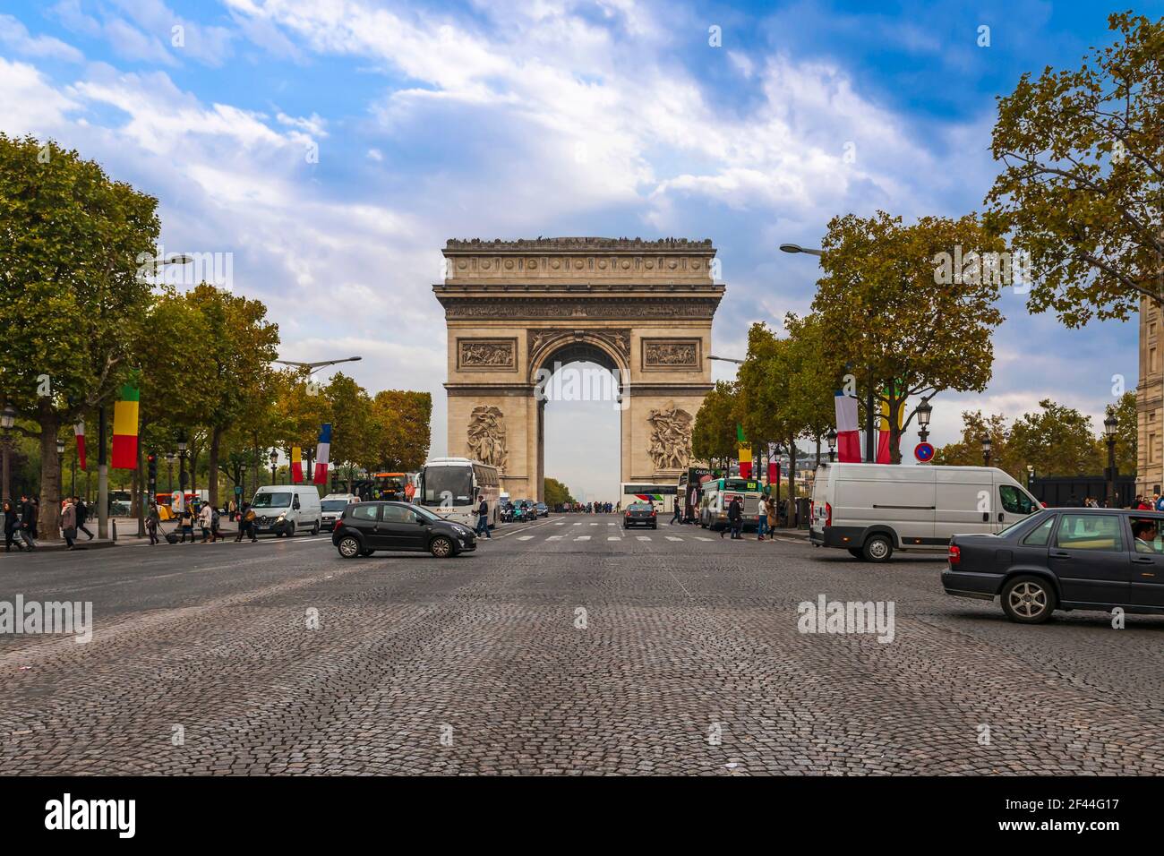 The Triumphal Arch of the Star, Place Charles-de-Gaulle (Place de l'Elysée) from the Champs-Elysees, in Paris, France Stock Photo