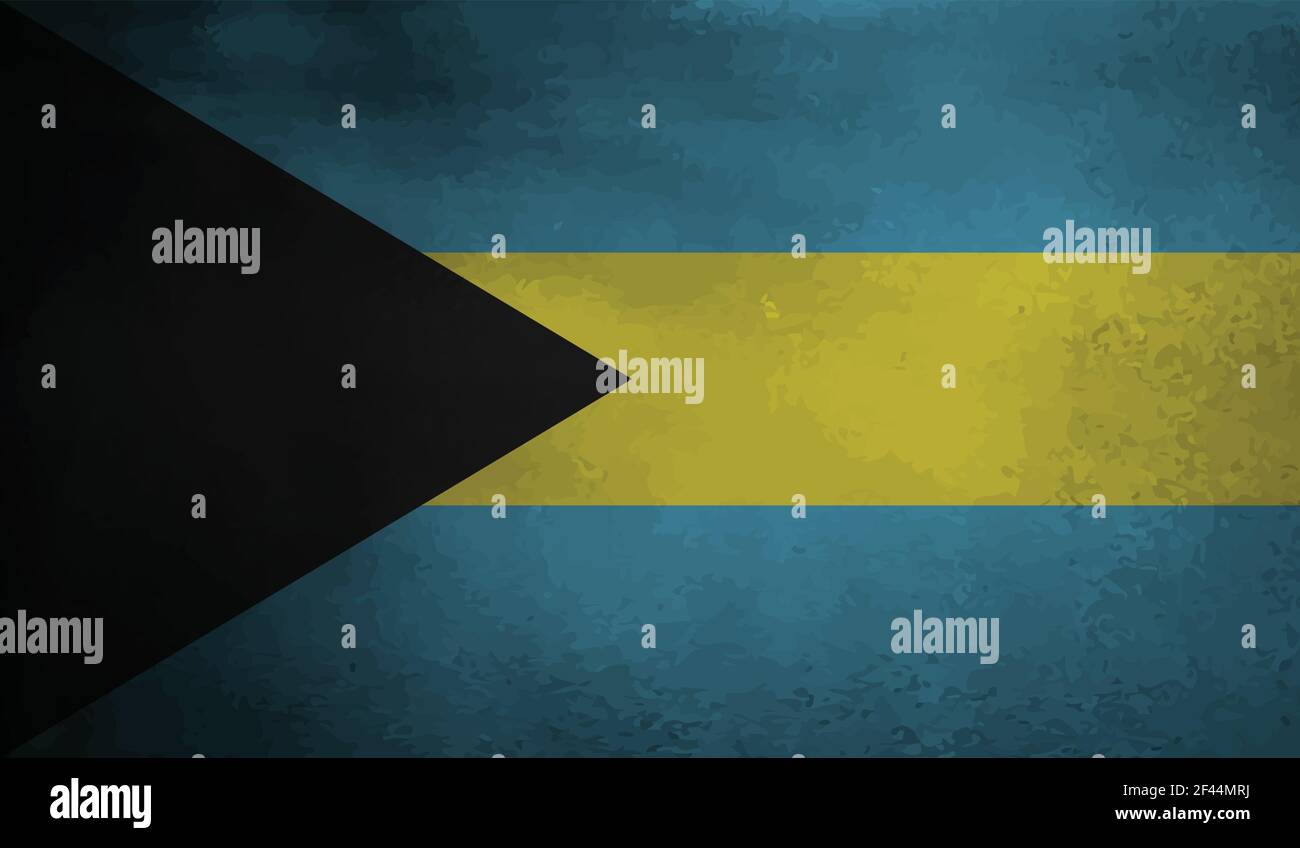 Bahamas flag with waving grunge texture. Vector background. Stock Vector