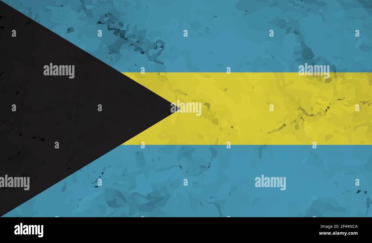 Bahamas flag with waving grunge texture. Vector background. Stock Vector