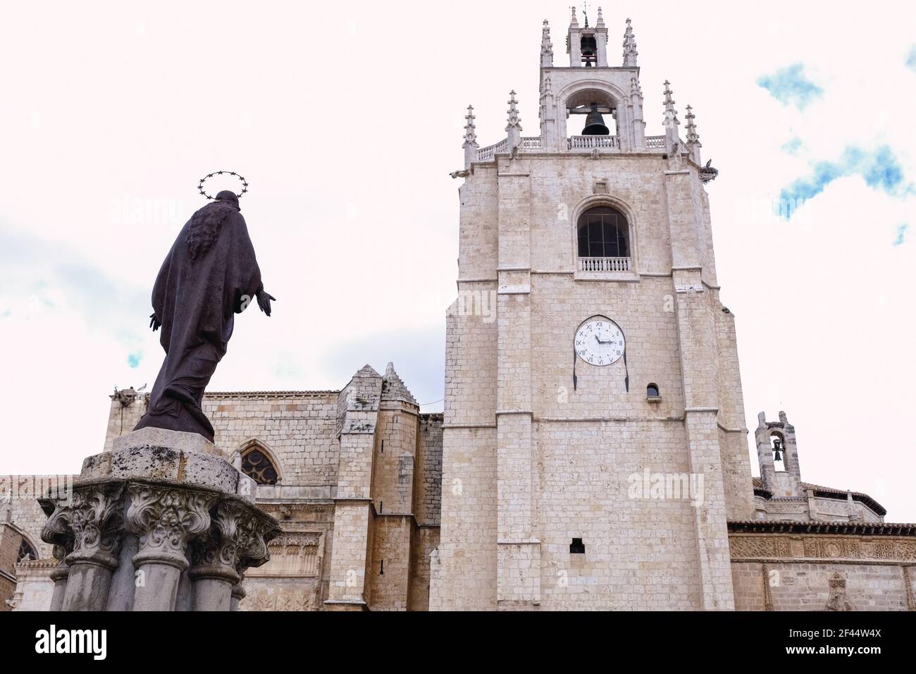 Cathedral of San Antolin of Palencia seen from its facade. Historic-artistic monument of Gothic style Stock Photo