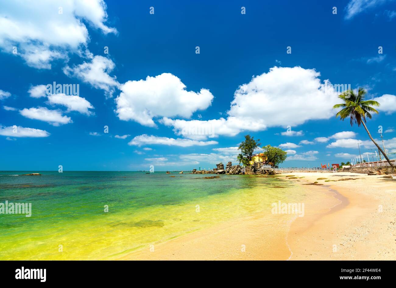 Sunny beach in the pearl island of Phu Quoc, Vietnam. The place remains unspoiled for ecotourism and exploration Stock Photo