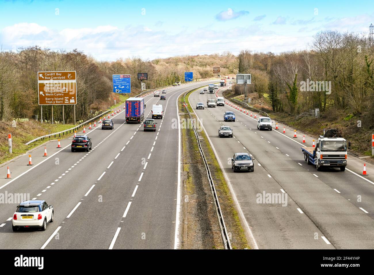 Miskin, near Cardiff, Wales March 2021 Traffic heading east and west