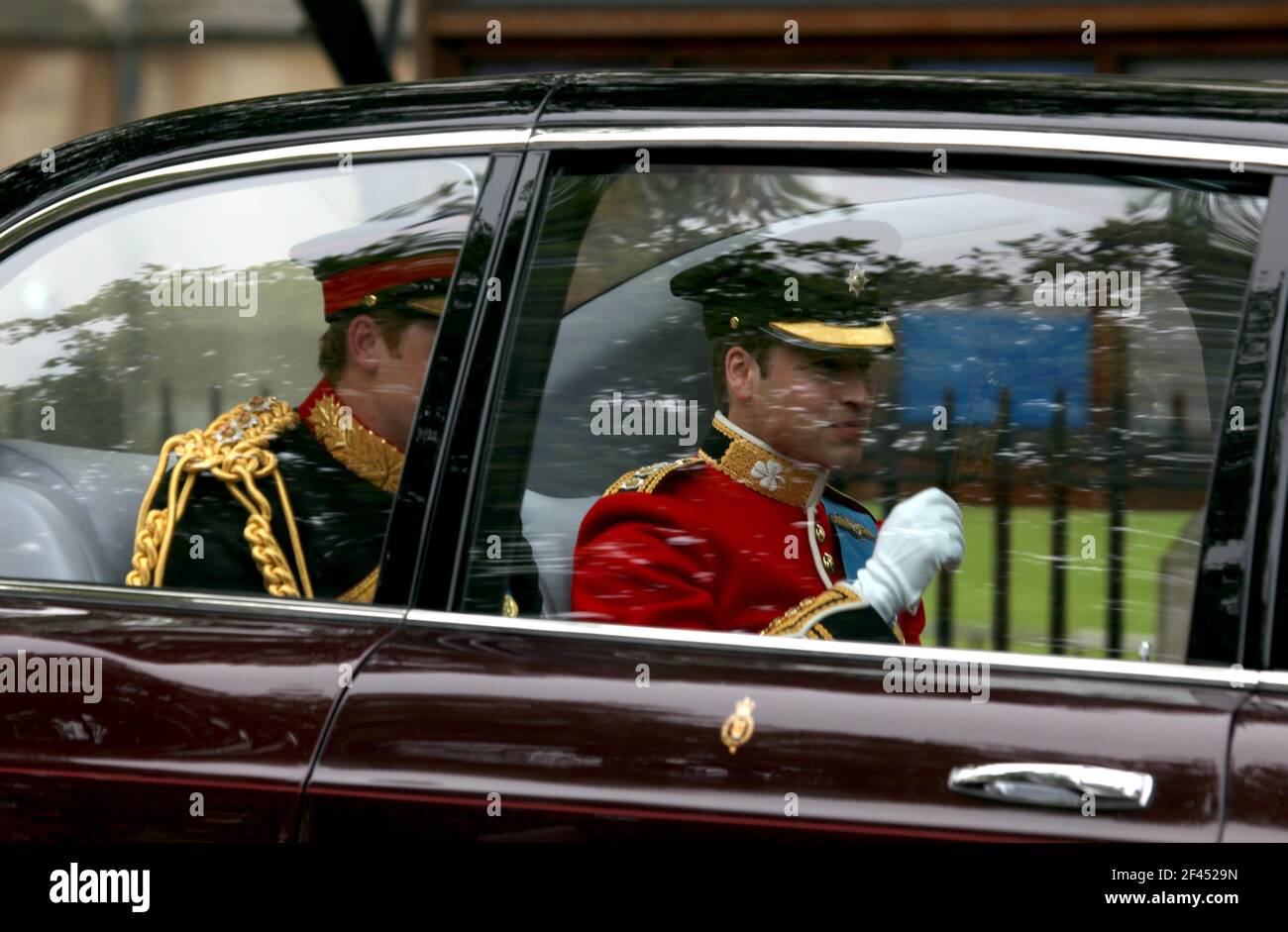 29 April 2011. Westminster Abbey, London, England. Royal wedding day. Princes William and Harry arriving at Westminster Abbey ahead of the ceremony to Stock Photo