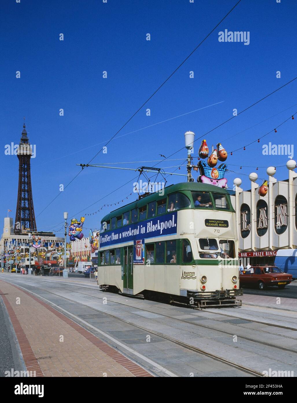 Balloon car tram 712 on the promenade. Blackpool, Lancashire, England, UK Stock Photo