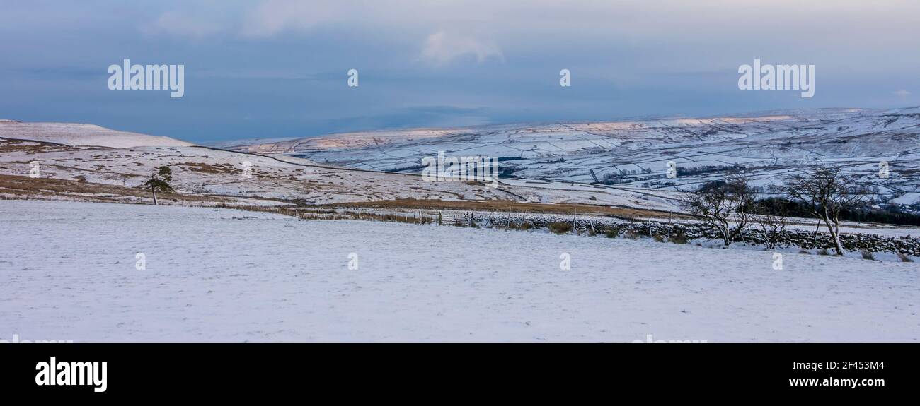 Snow covered hills and fields in Weardale, the North Pennines, County Durham, UK Stock Photo