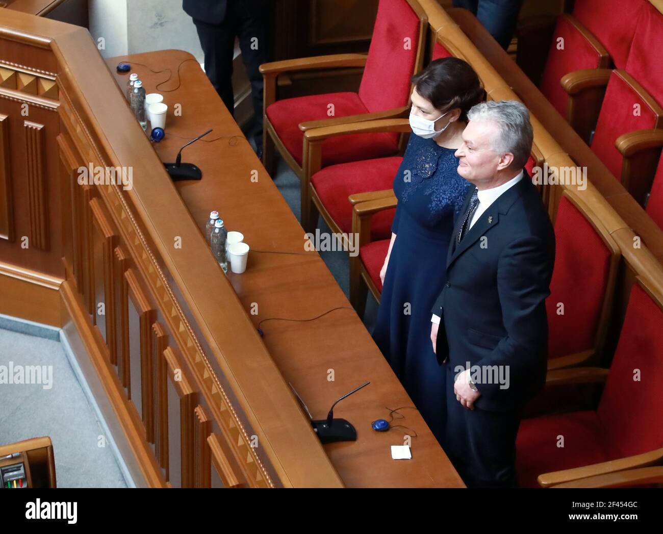 KYIV, UKRAINE - MARCH 19, 2021 - President of the Republic of Lithuania Gitanas Nauseda and First Lady Diana Nausediene are pictured during a sitting of the Verkhovna Rada, Kyiv, capital of Ukraine. Credit: Ukrinform/Alamy Live News Stock Photo