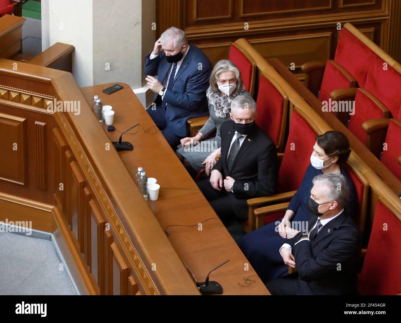 KYIV, UKRAINE - MARCH 19, 2021 - President of the Republic of Lithuania Gitanas Nauseda and First Lady Diana Nausediene (R to L) are pictured during a sitting of the Verkhovna Rada, Kyiv, capital of Ukraine. Credit: Ukrinform/Alamy Live News Stock Photo
