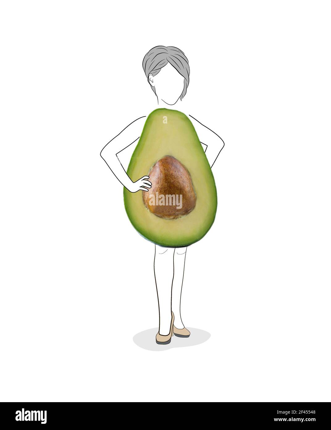 Avocado featuring Women's shape. Figure of a young women isolated on white background. Types of female figures. Avocado or triangle women body type fi Stock Photo