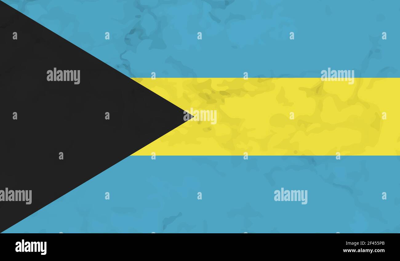 Bahamas flag with waving grunge texture. Vector background. Stock Vector