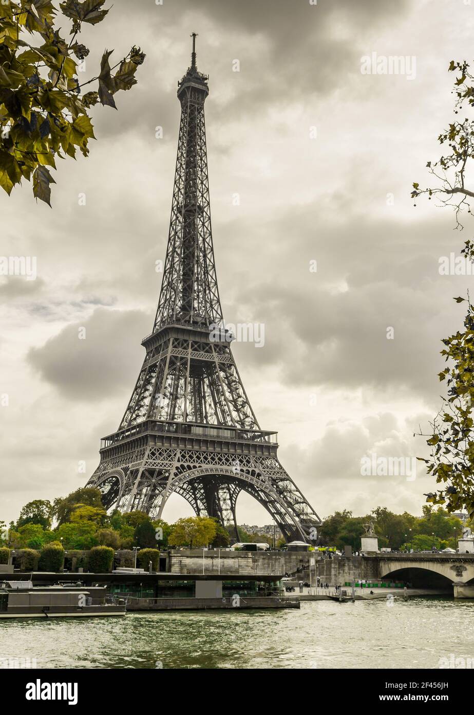 Eiffel Tower in autumn, and the banks of the Seine in Paris, France