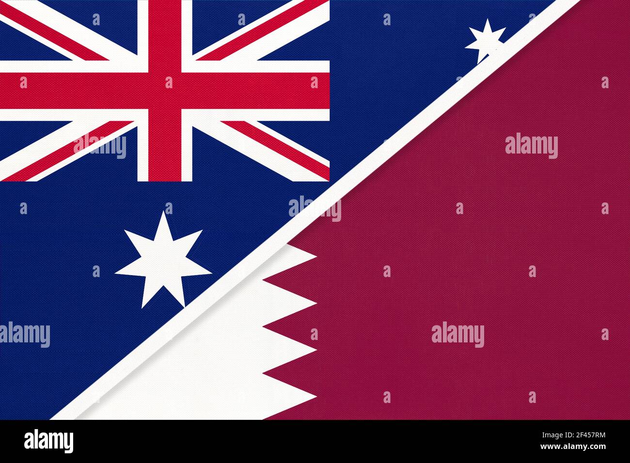 Australia and Qatar, national flags from textile. Relationship