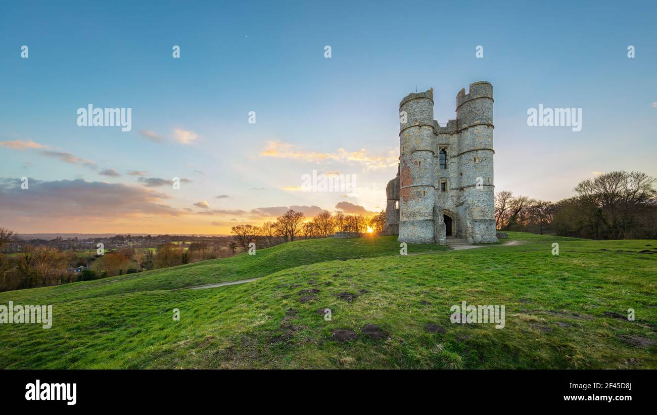 Donnington Castle at sunset with views over countryside, Newbury, Berkshire, England, United Kingdom, Europe Stock Photo