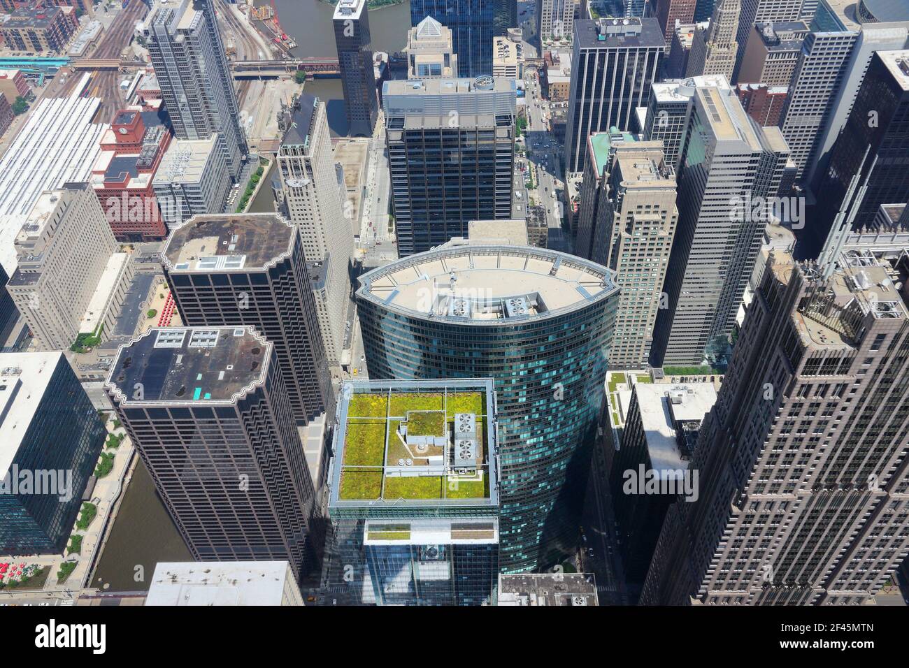 Chicago city aerial view - cityscape of The Loop. United States urban area. Stock Photo