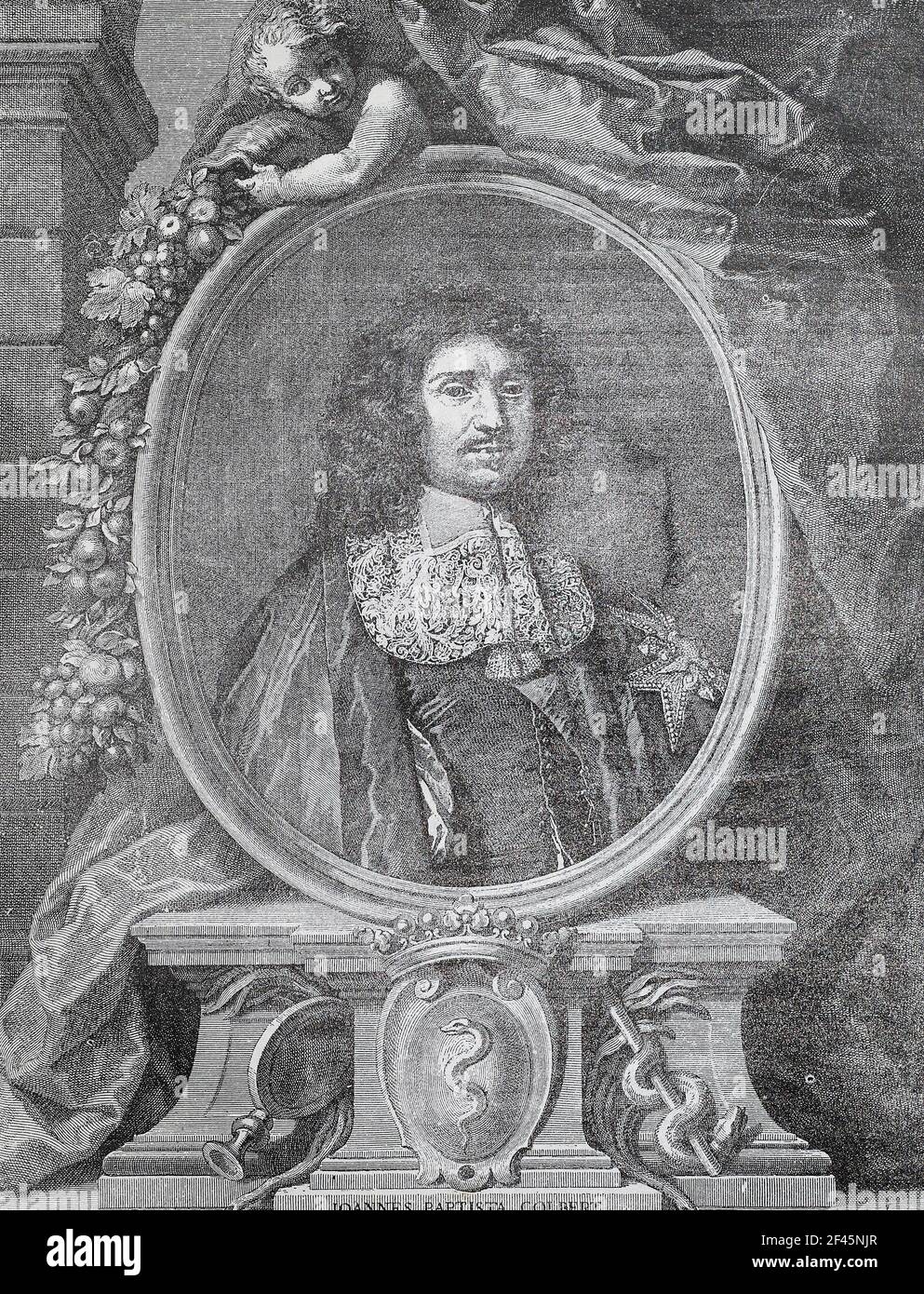 Jean-Baptiste Colbert (1619 – 1683) was a French statesman who served as  First Minister of State from 1661 until his death in 1683 under the rule of  King Louis XIV. His lasting