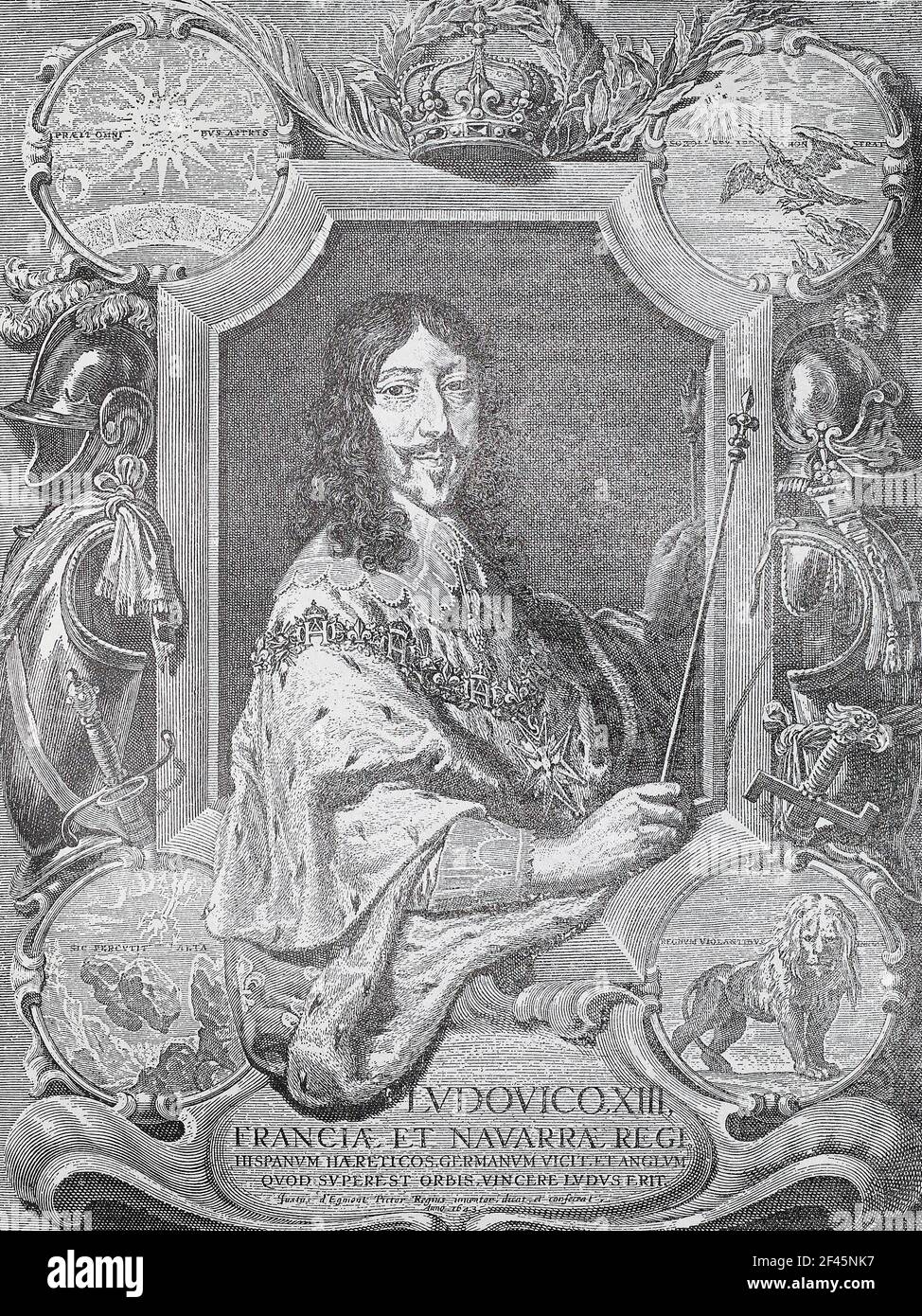 Louis XIII (1601 – 1643) was King of France from 1610 to 1643 and King of Navarre (as Louis II) from 1610 to 1620, when the crown of Navarre was merged with the French crown. Stock Photo