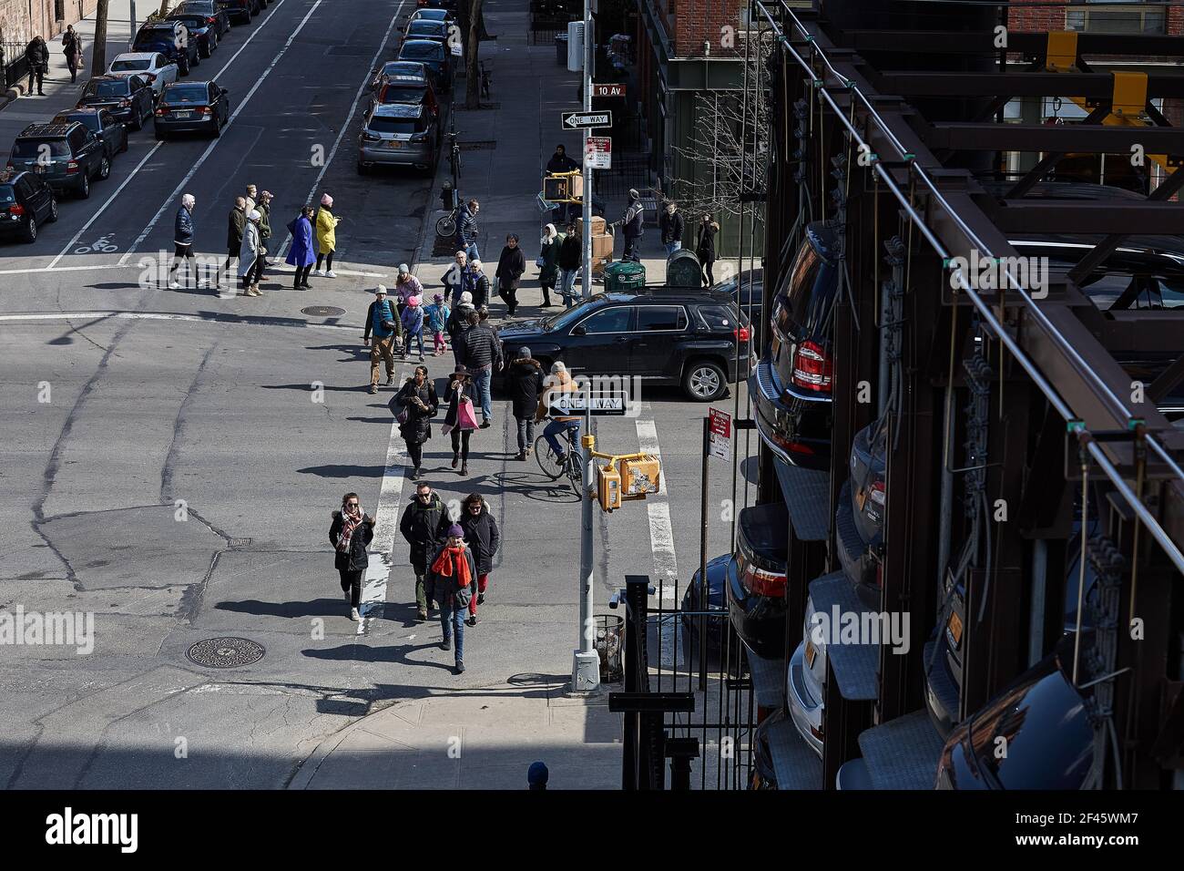 busy street with people walking in new york city Stock Photo