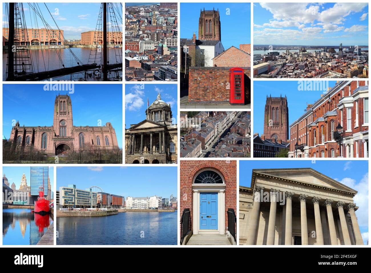 Travel photo collage from Liverpool, UK. Collage includes major