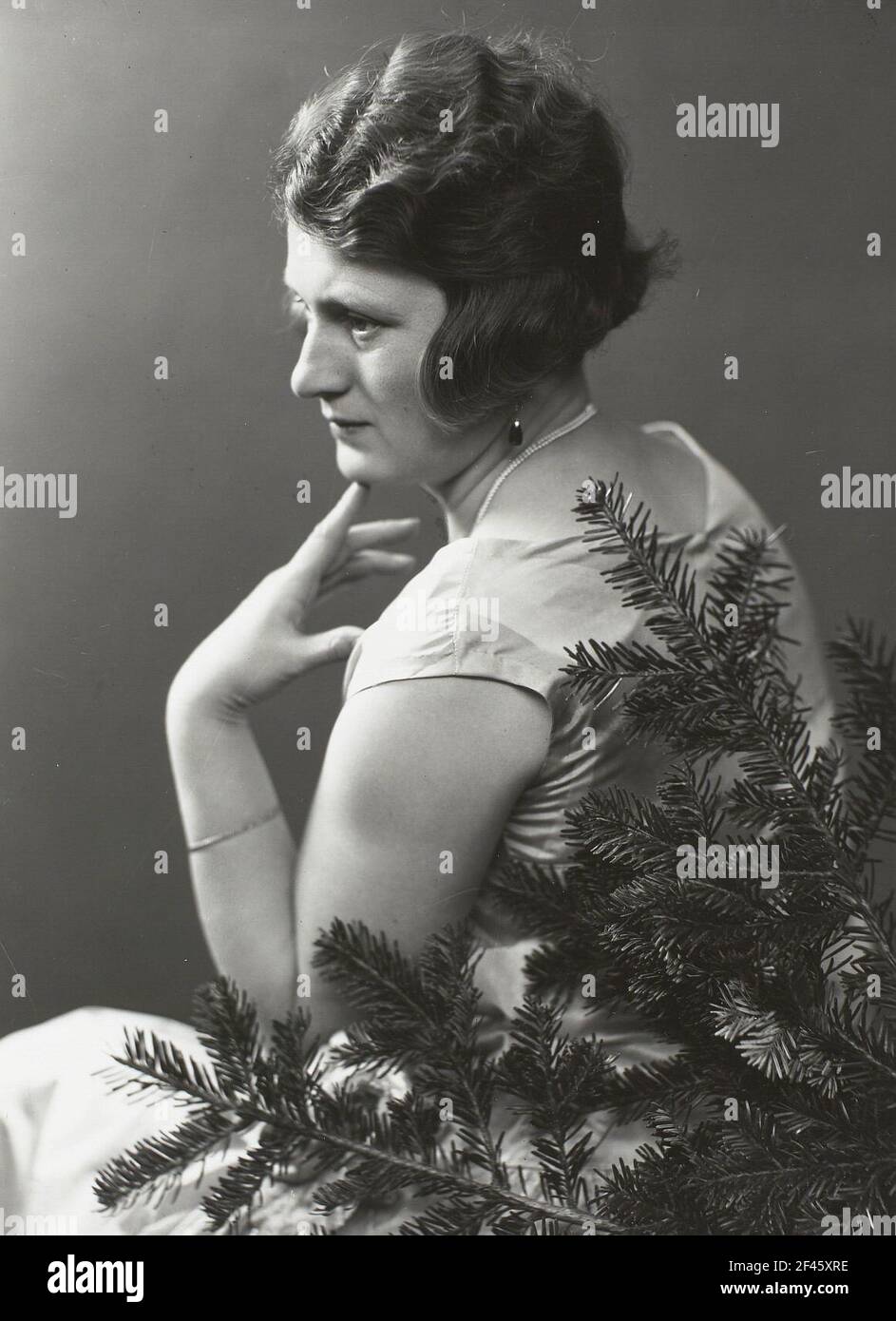 Portrait Hulda Hanic (woman of photographer) with fir branches Stock ...