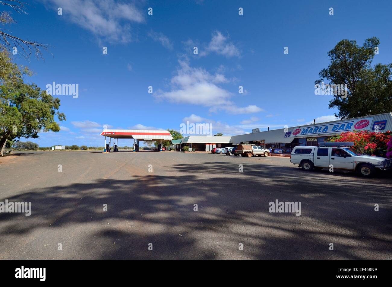 Marla, South Australia - November 15, 2017: Petrol station and Marla roadhouse on Stuart highway Stock Photo