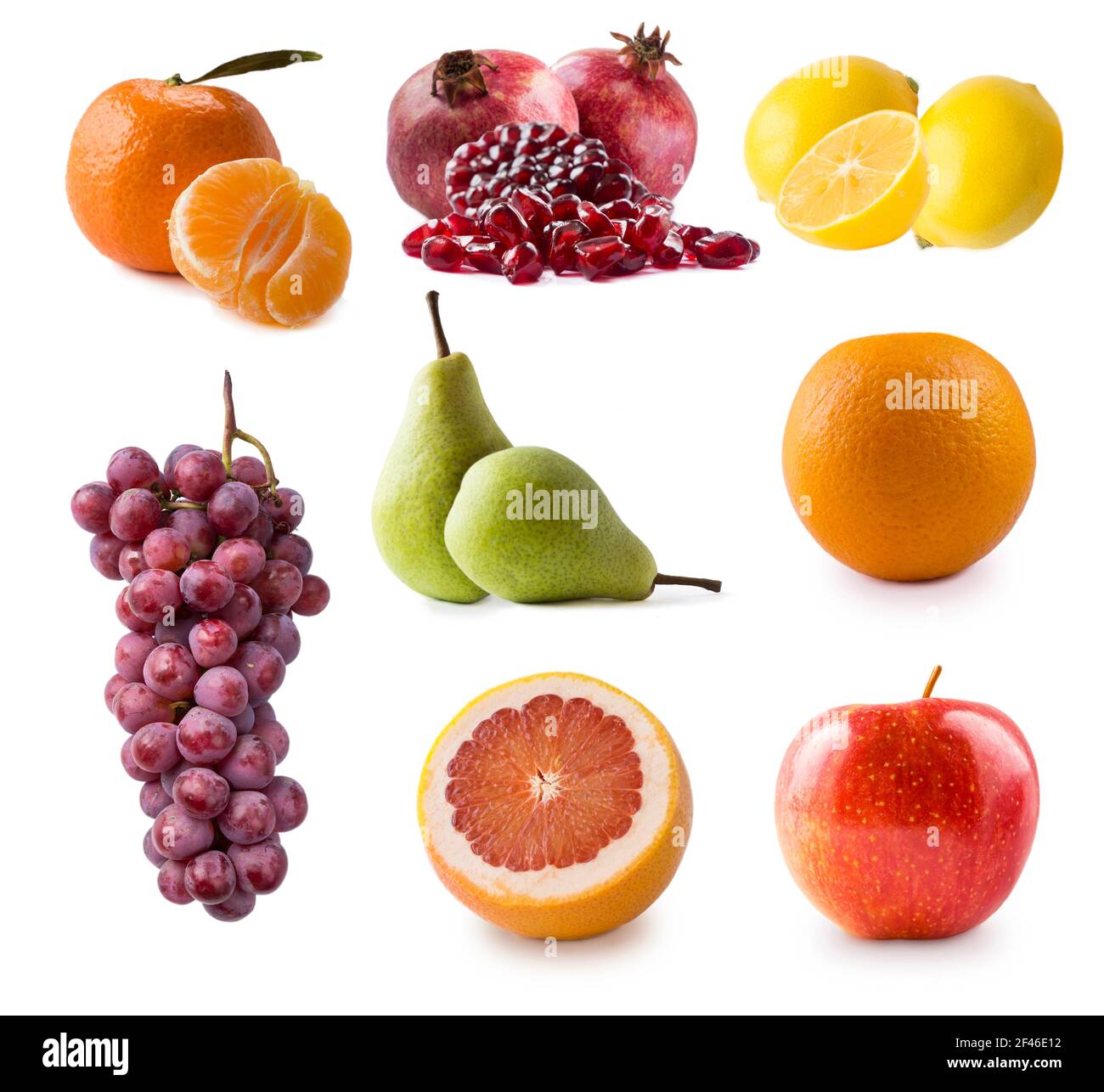 apple, pear, grape, mandarin, orange, grapefruit, pomegranate and lemon ...