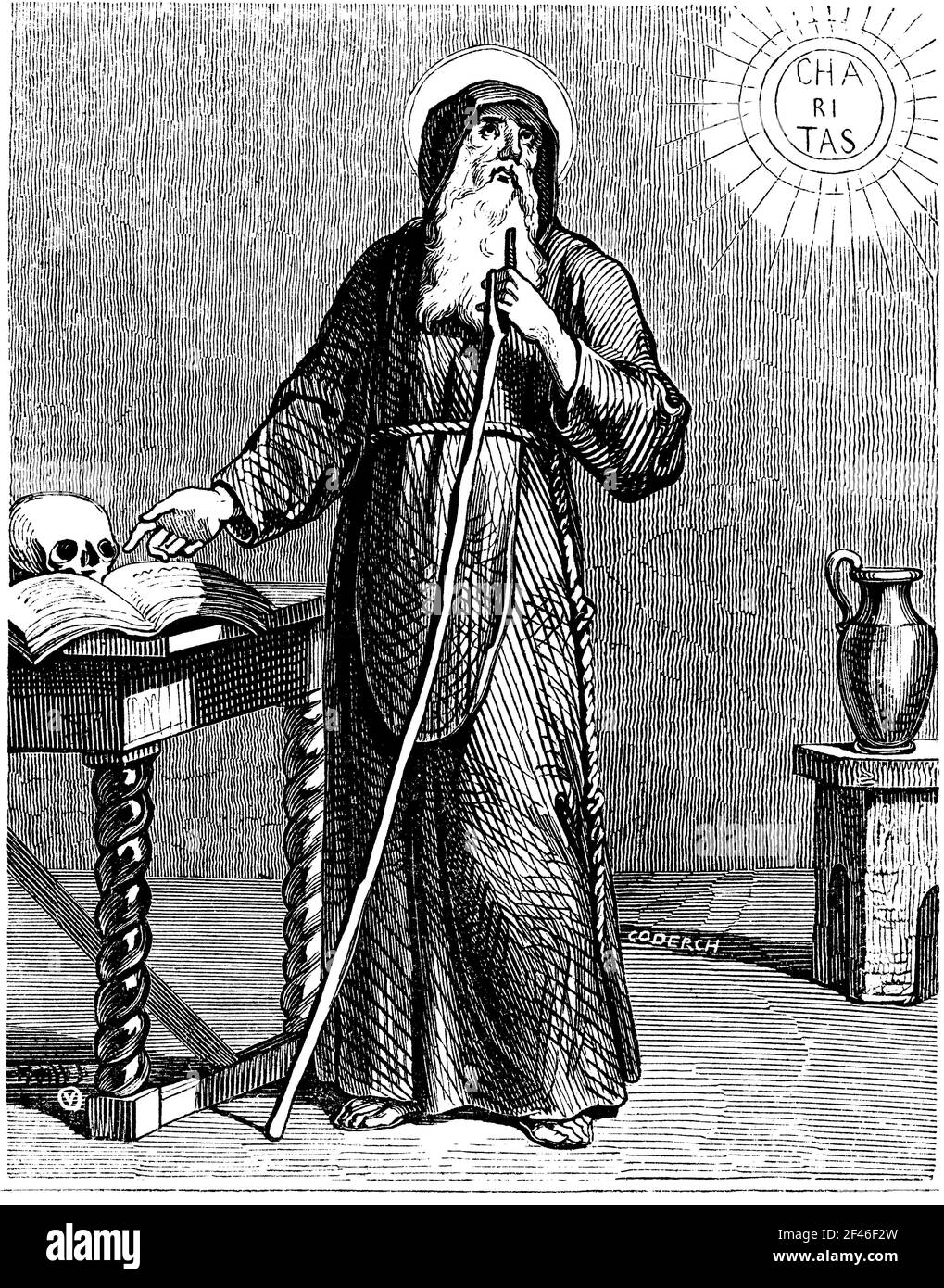 San Francisco de Paula (1416-1507), eremita, fundador de la Orden de los Mínimos y santo italiano de la Iglesia católica. Grabado de 1852. Stock Photo