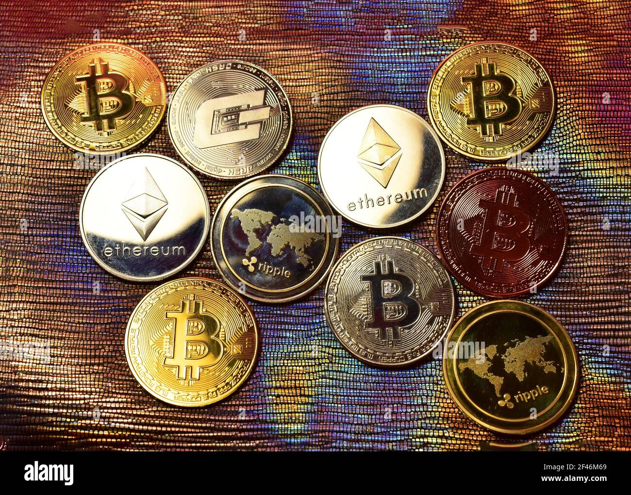 Bitcoin crypto coins and other: Dash Coin, XRP Ripple, Litecoin, Ethereum .  BTC mining cryptocurrency and investing concept. Blockchain and financial  Stock Photo - Alamy