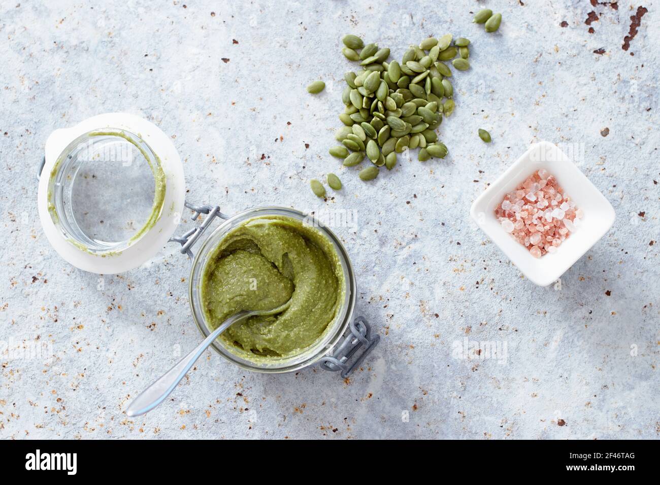 Creamy pumpkin seed butter (nut free Stock Photo Alamy