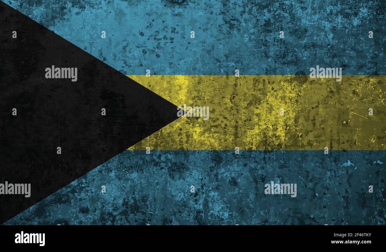 Bahamas flag with waving grunge texture. Vector background. Stock Vector