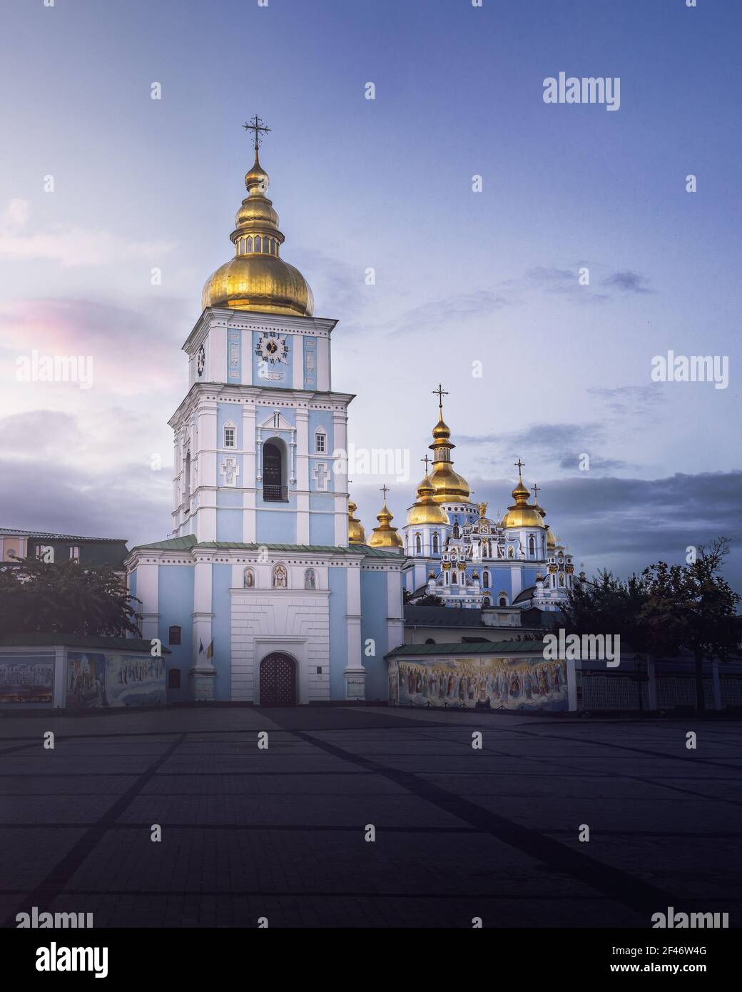 St. Michael's Golden-Domed Monastery at sunset - Kiev, Ukraine Stock Photo