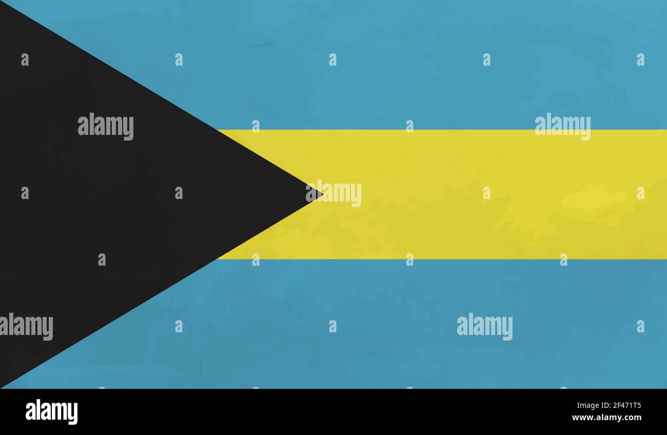 Bahamas flag with waving grunge texture. Vector background. Stock Vector