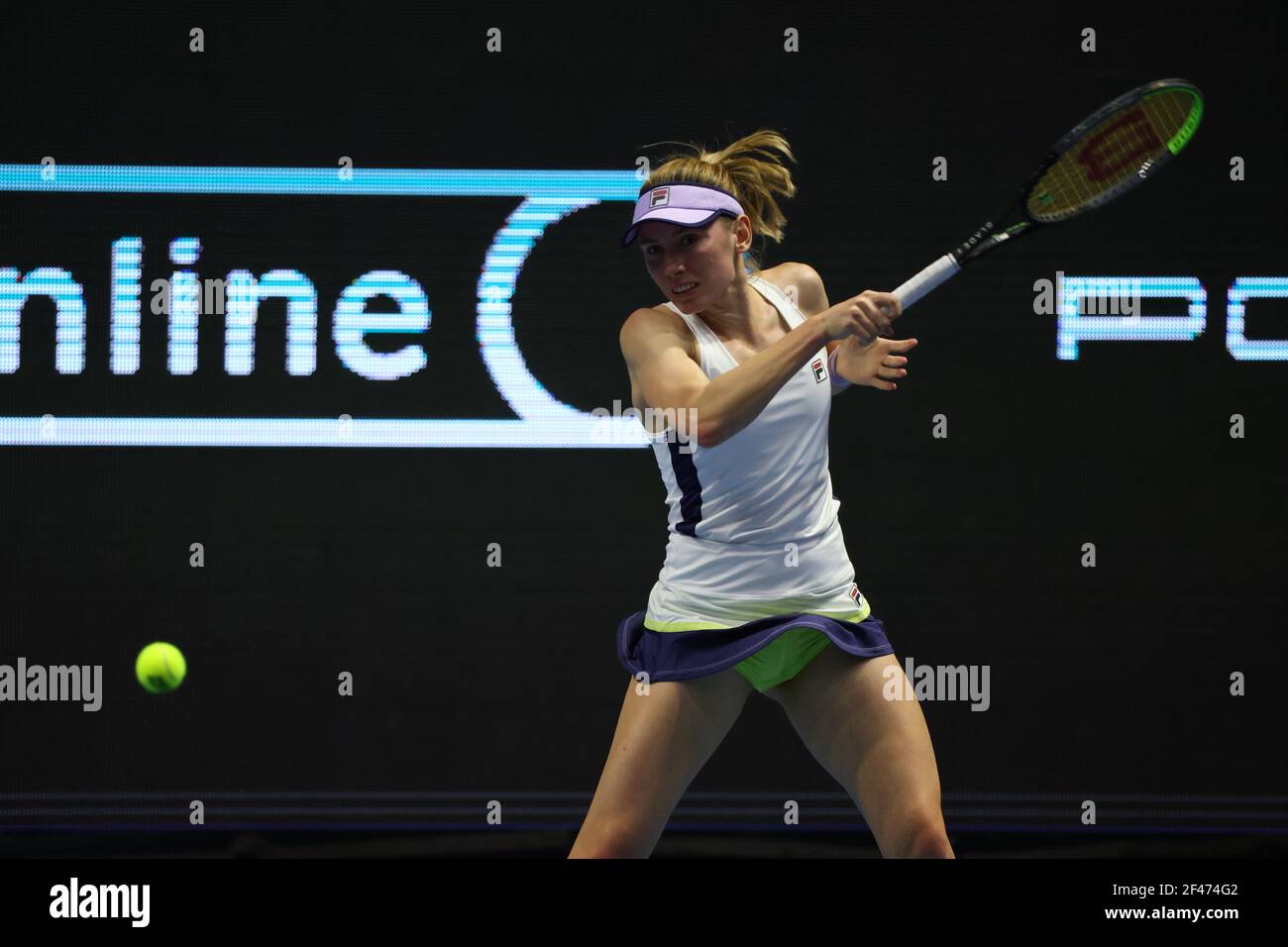 St. Petersburg, Russia. 19th Mar, 2021. Ekaterina Alexandrova of Russia  playing against Margarita Gasparyan of Russia during the St.Petersburg  Ladies Trophy 2021 tennis tournament at Sibur Arena.Final score: (Margarita  Gasparyan 2-0 Ekaterina