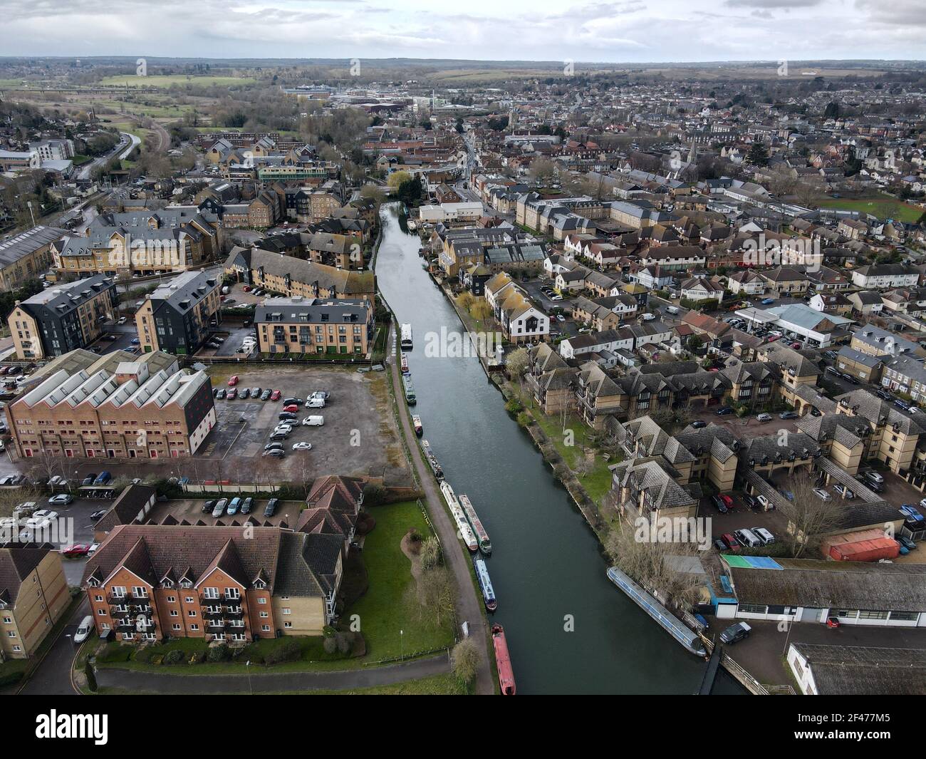 Ware Hertfordshire town and river Lea UK Aerial image Stock Photo